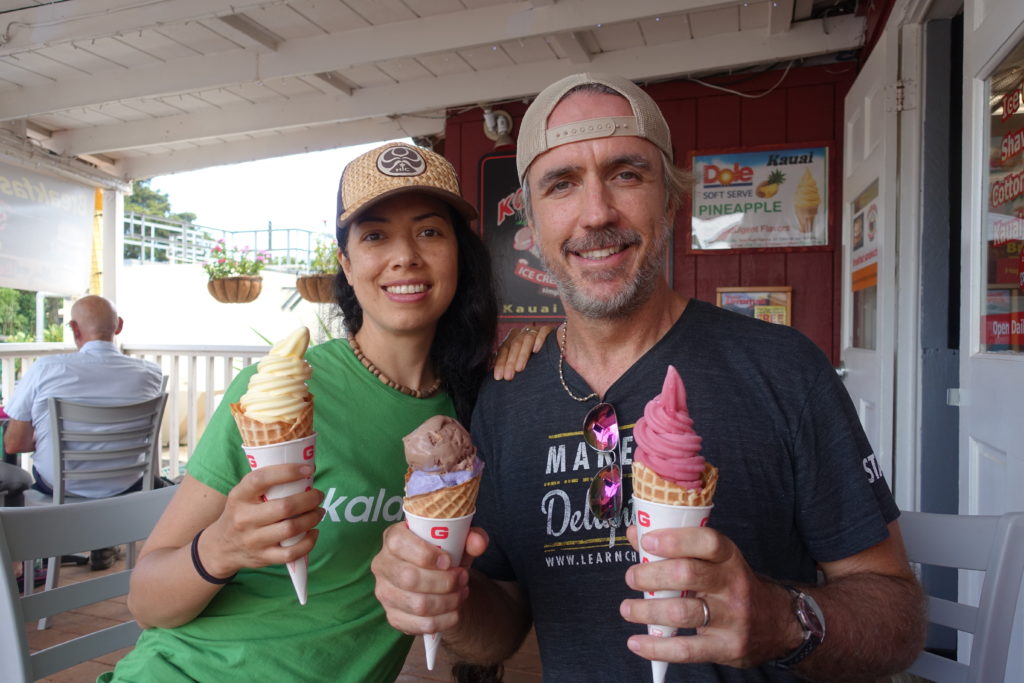 Chef Veggie Cristina Carolan at Lappert's eating vegan Dole Whip
Vegan Kauai Eats