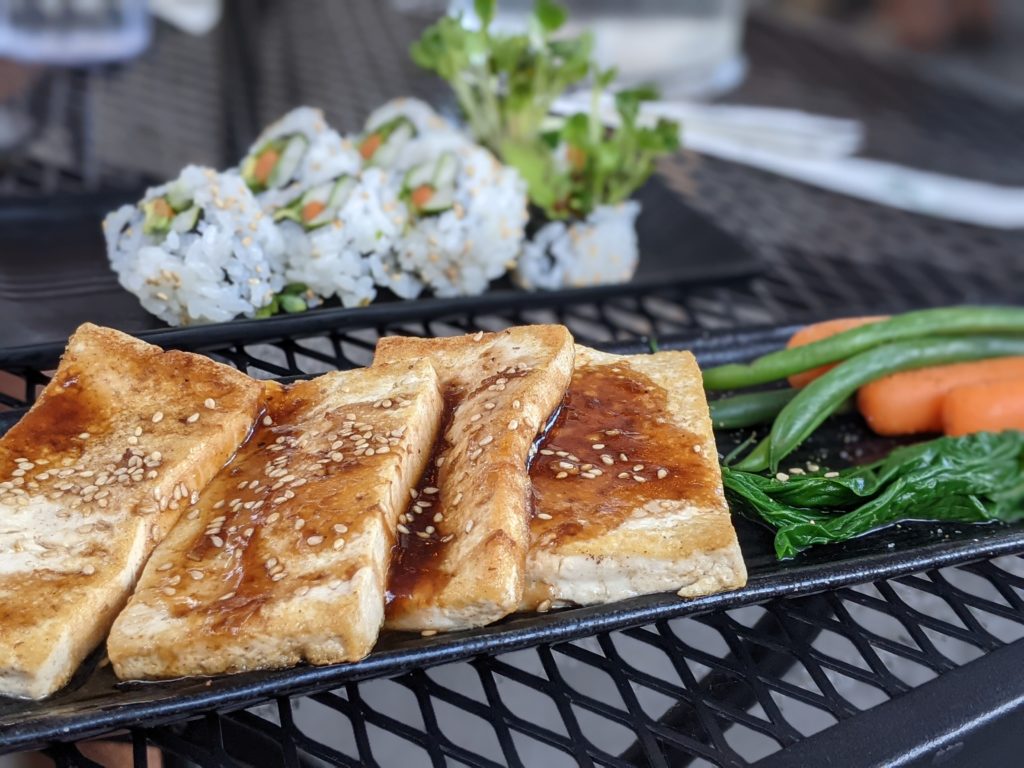 Japanese Grandma's seared tofu and vegetables. Vegan Kauai Eats