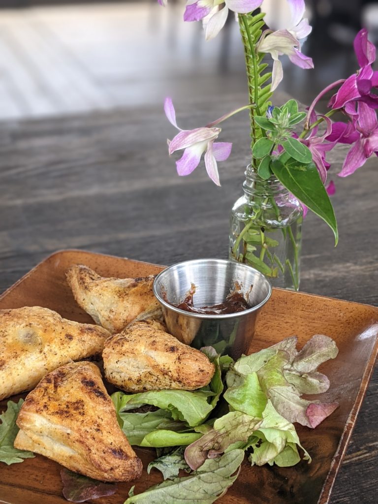 Purple Samosas with banana chutney at Russell's in Kapaa, HI
Vegan Kauai Eats