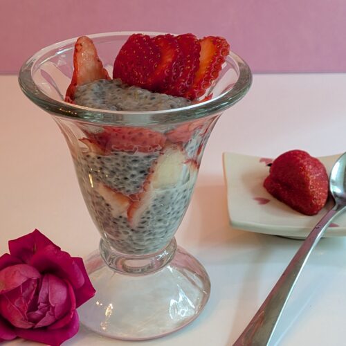 Strawberry basil seed pudding parfait